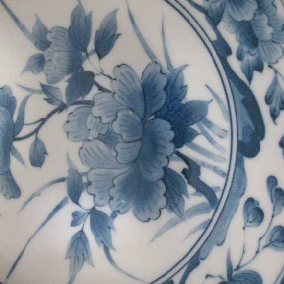Vintage Blue Transferware Bowl Set 2 Porcelain Peony Japanese Asian - Picture 5 of 9